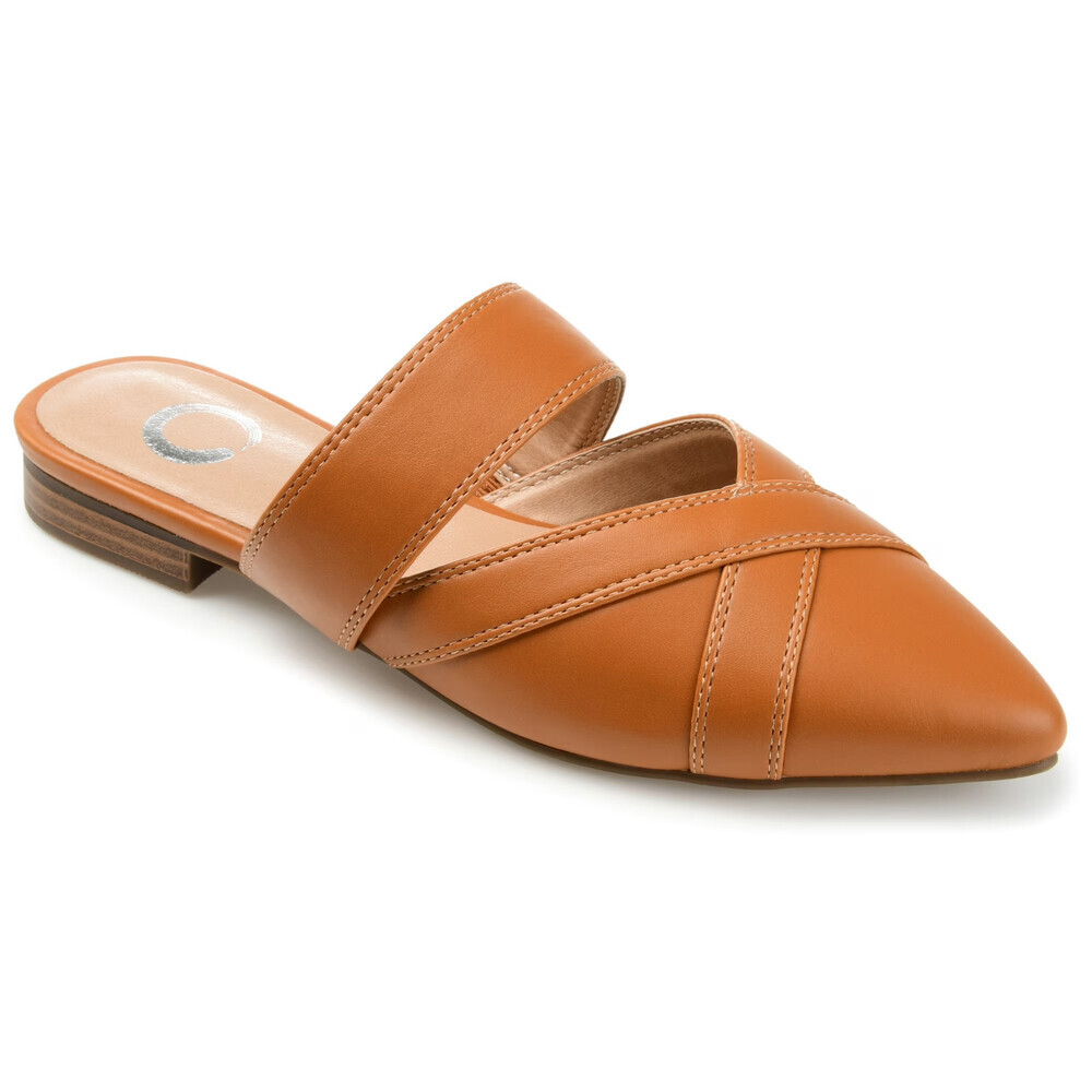 Journee Collection Stasi Flat Women's 8 Brown Leather Pointed Toe Mule GAL1632